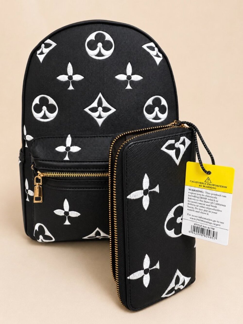 Black & White Pattern Backpack & Matching Wallet Set - NEW! - Picture 4 of 12